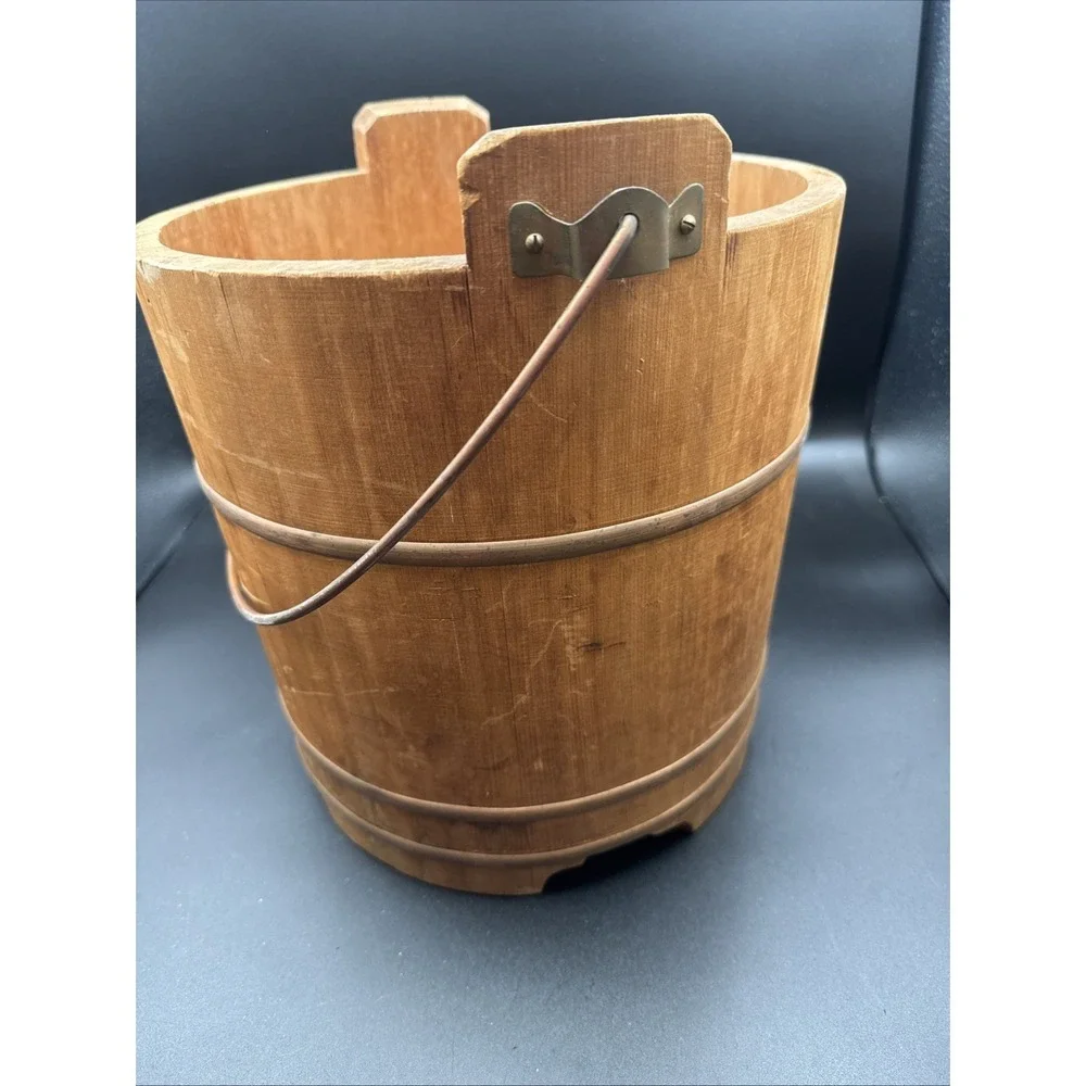 Antique Primitive Wooden Grain Bucket Cottagecore Made In Japan RARE